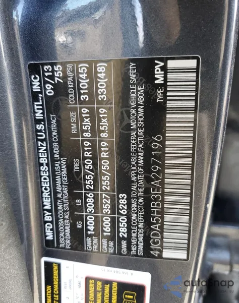 2014 Mercedes-Benz Ml 350 4Matic из США, поврежденный, VIN 4JGDA5HB3EA297196